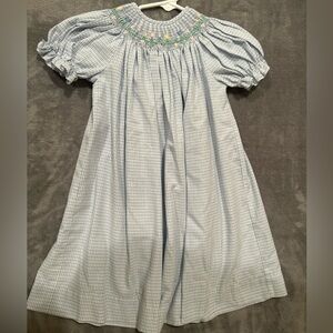 Hand made Girl's Smocked flower Dress Blue / 2T